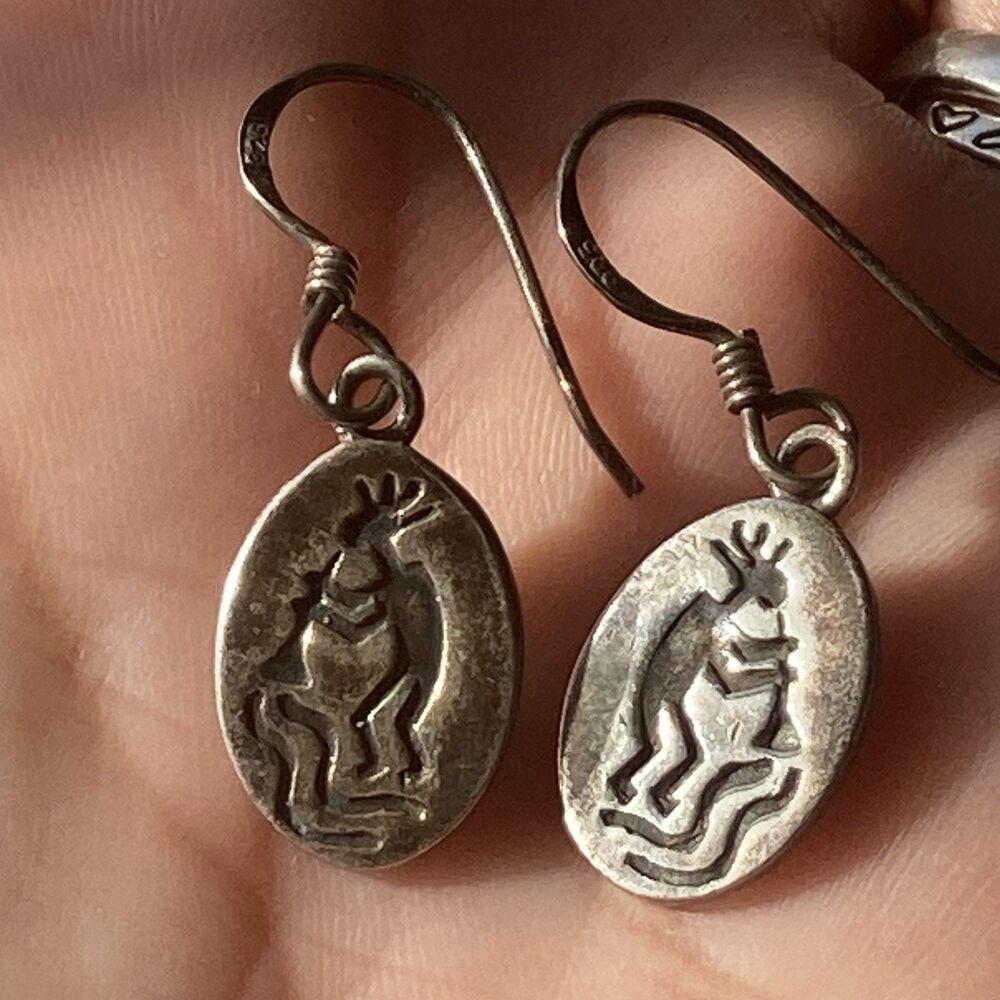 Vintage  Sterling Silver 925 Kokopelli Drop Earrings Fertility Native American
